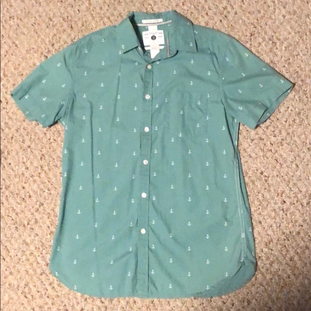 Teal Anchor Short-Sleeve Button Down
